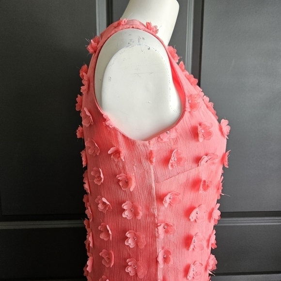 Karl Lagerfeld Paris Solid Floral Coral Applique Shift Sz 4 - Picture 2 of 9